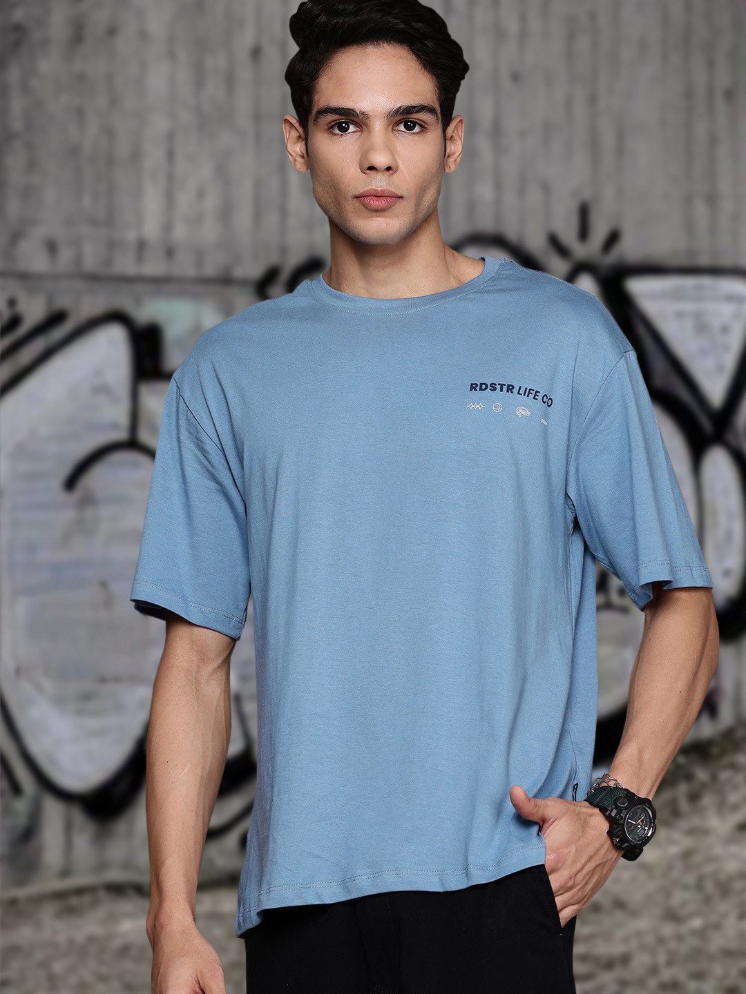 

Roadster The Lifestyle Co. Pure Cotton Typography Printed T-shirt, Blue