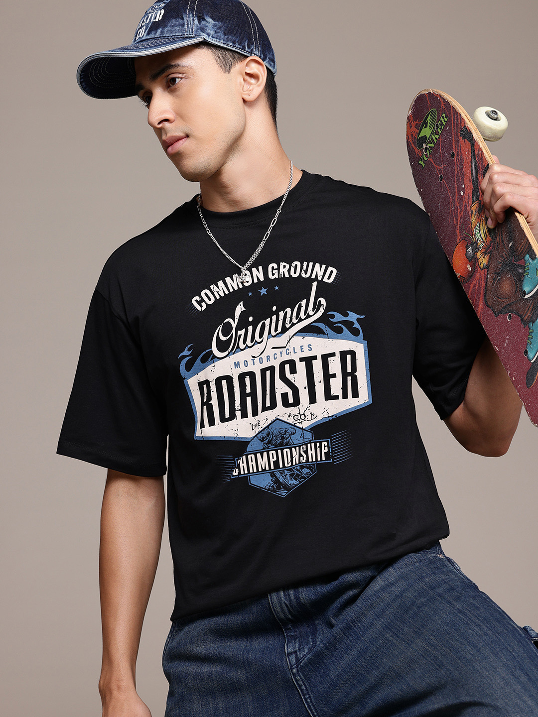

The Roadster Lifestyle Co. Typography Print Relaxed Fit Cotton T-shirt, Black