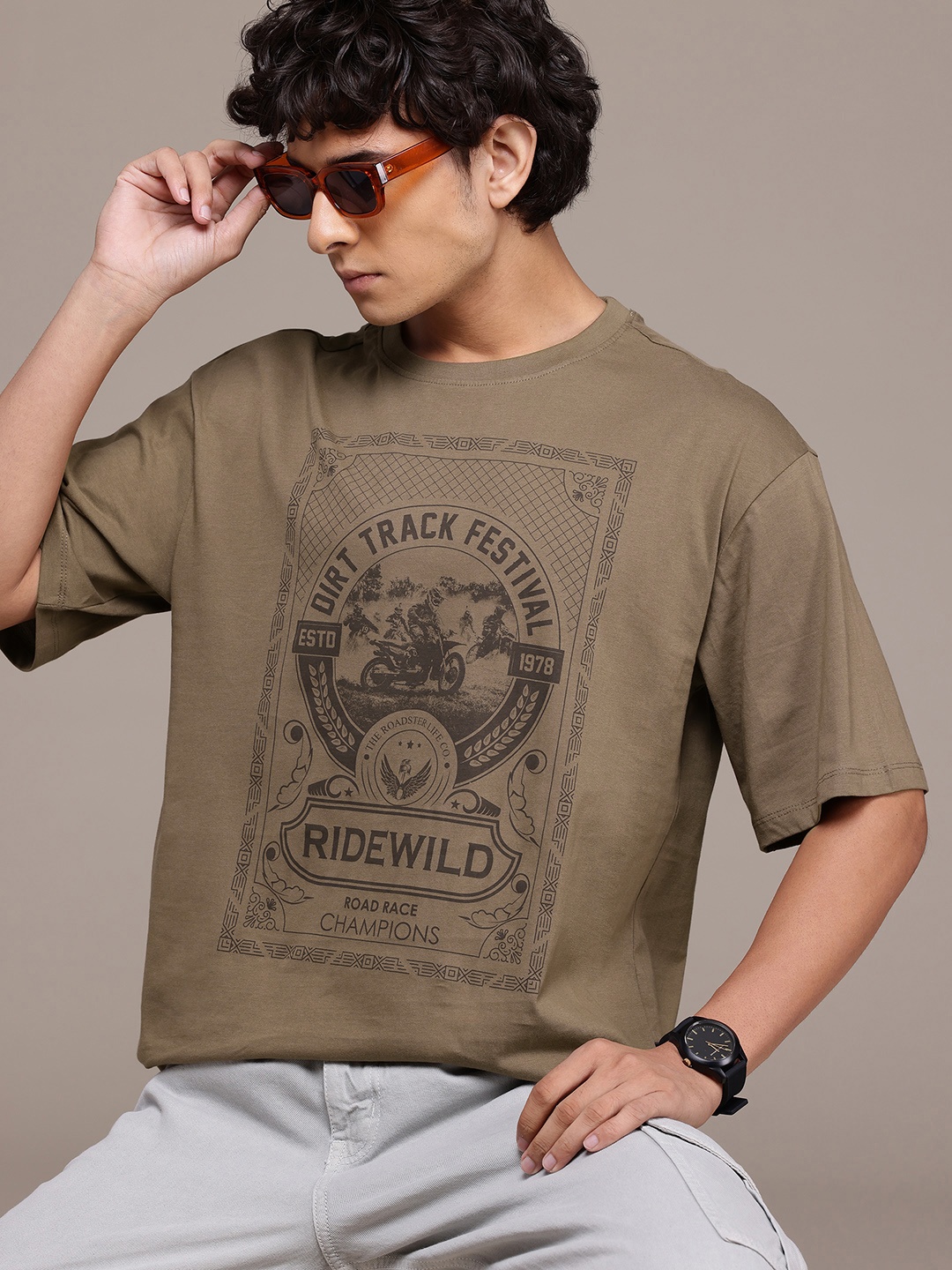 

The Roadster Lifestyle Co. Pure Cotton Relaxed Fit T-shirt, Olive