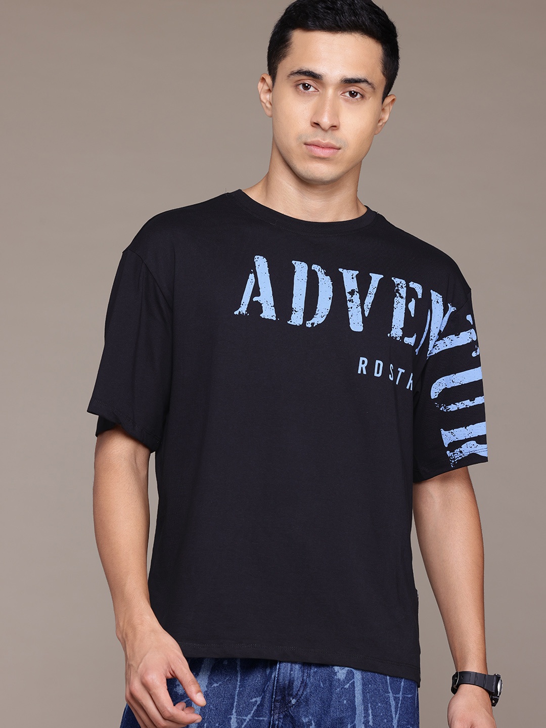 

The Roadster Lifestyle Co. Men Printed Relaxed Fit Pure Cotton T-shirt, Navy blue