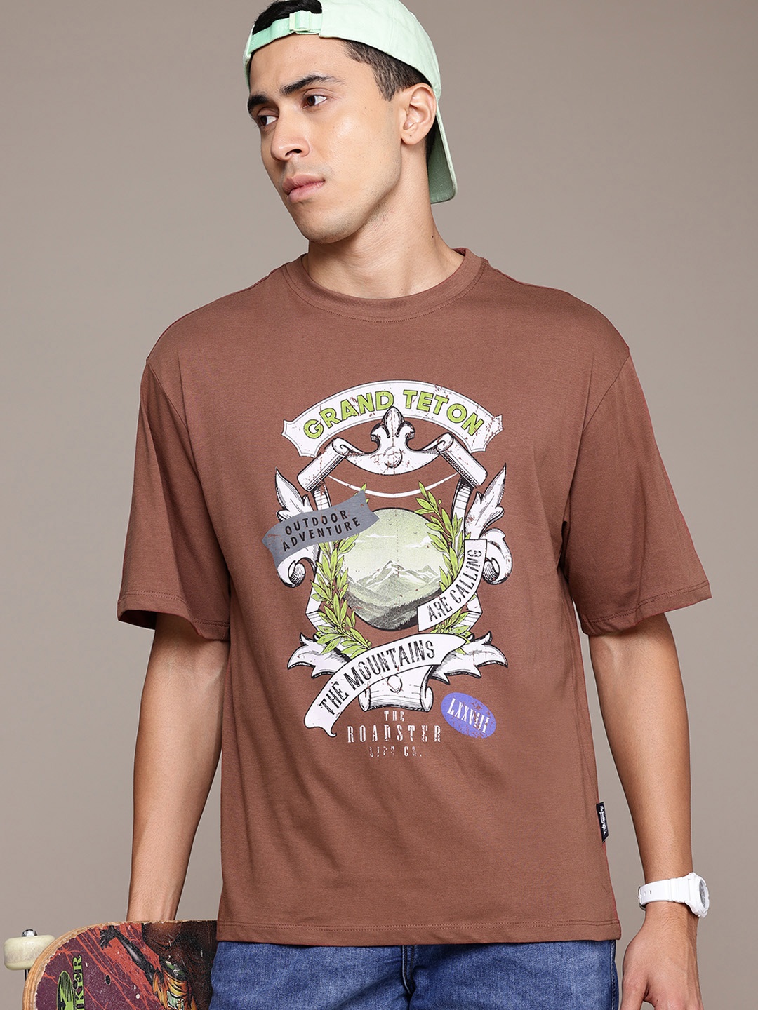 

The Roadster Lifestyle Co. Printed Pure Cotton Relaxed Fit T-shirt, Brown
