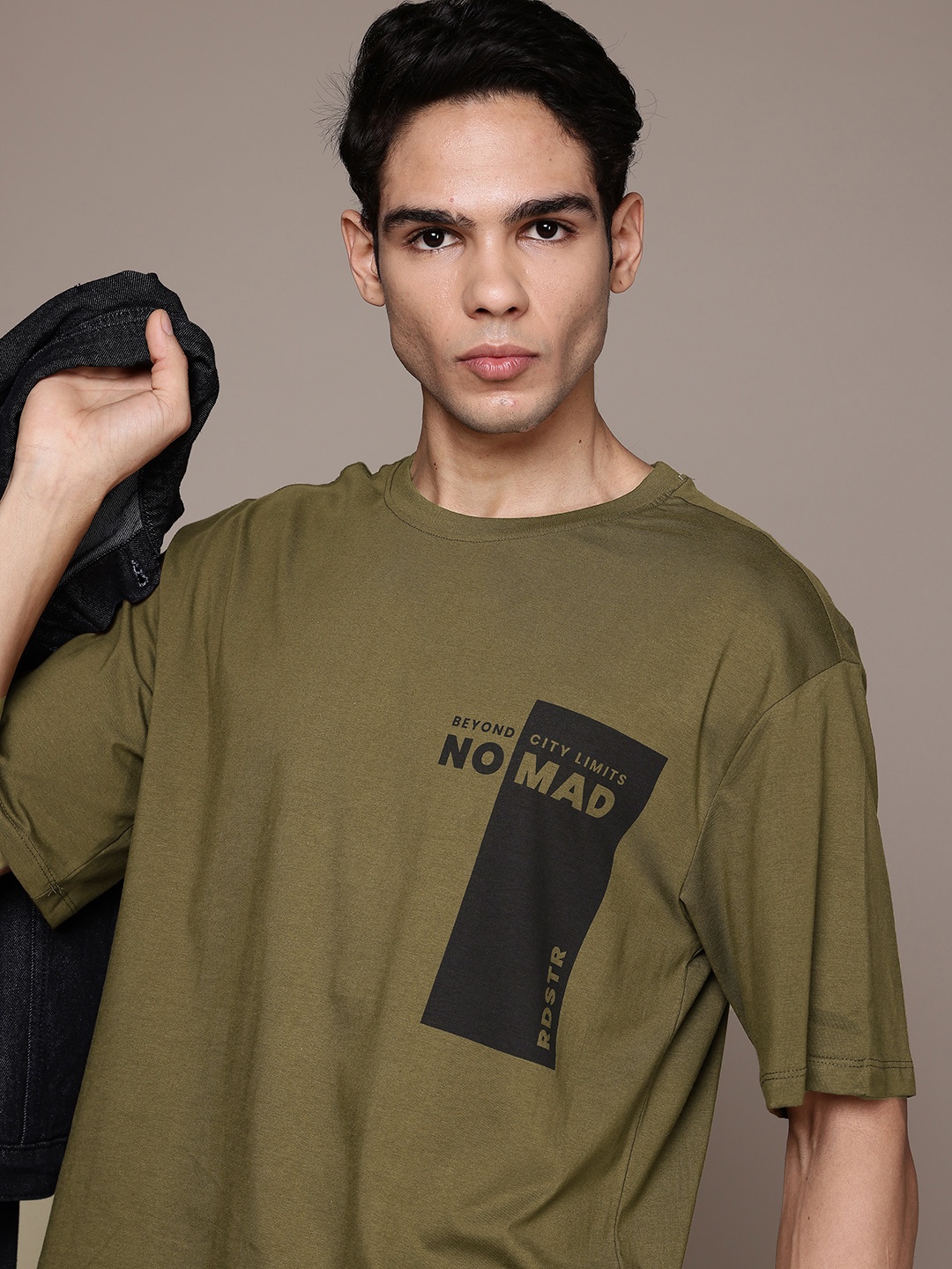 

Roadster The Lifestyle Co. Pure Cotton Typography Printed T-shirt, Olive