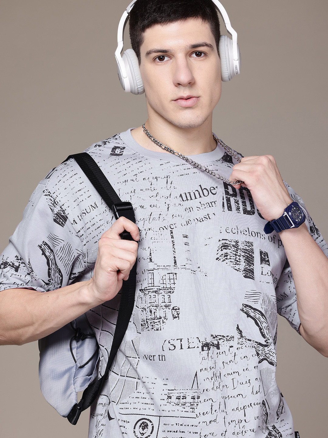 

The Roadster Lifestyle Co. Typography Print Relaxed Fit Cotton T-shirt, Grey
