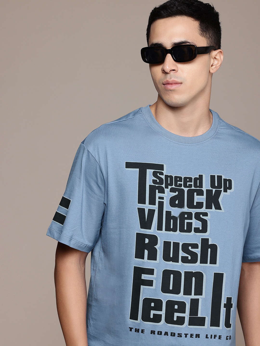 

The Roadster Lifestyle Co. Typography Pure Cotton Relaxed T-shirt, Blue