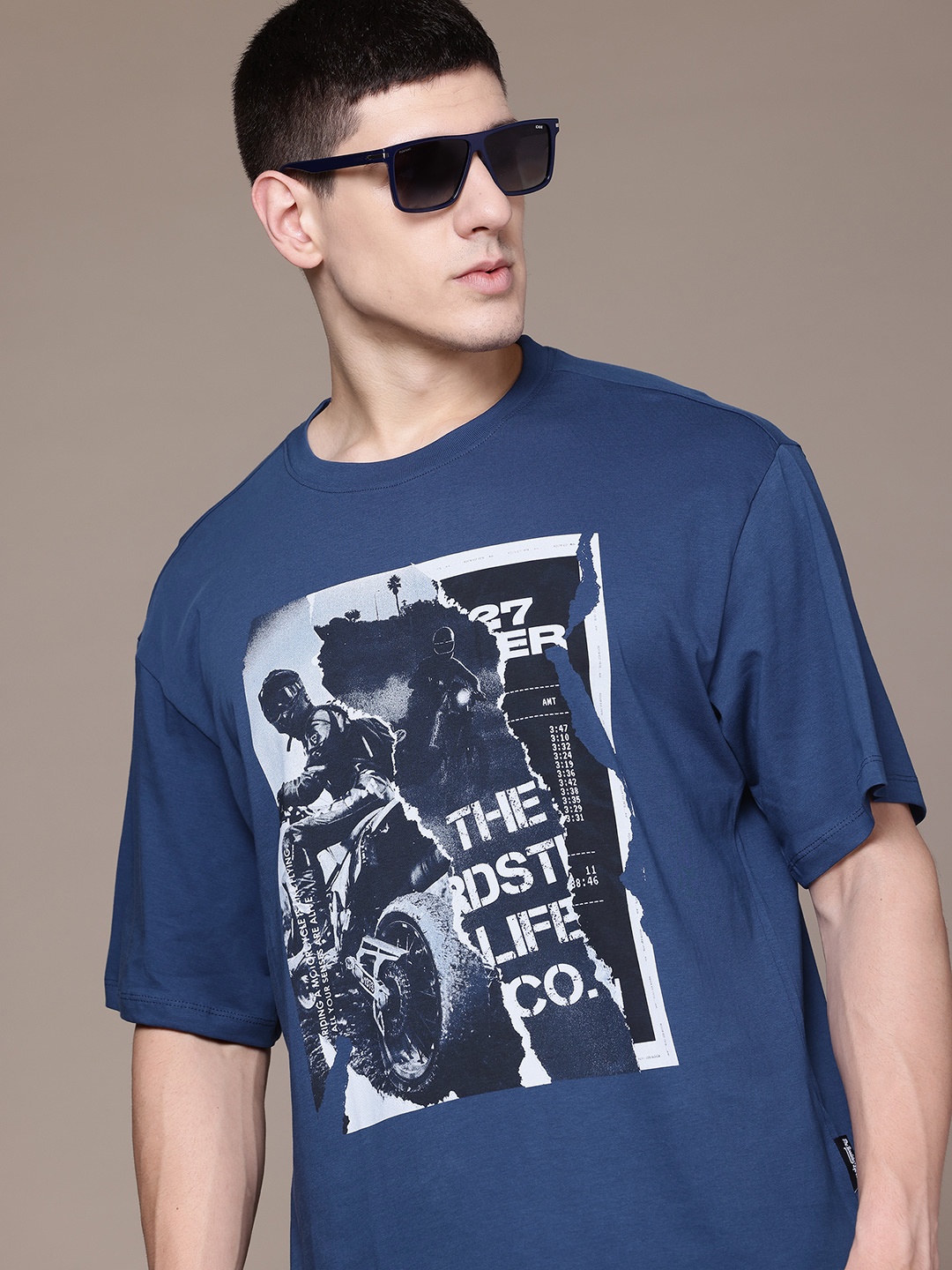 

The Roadster Lifestyle Co. Printed Relaxed Fit Pure Cotton T-shirt, Navy blue