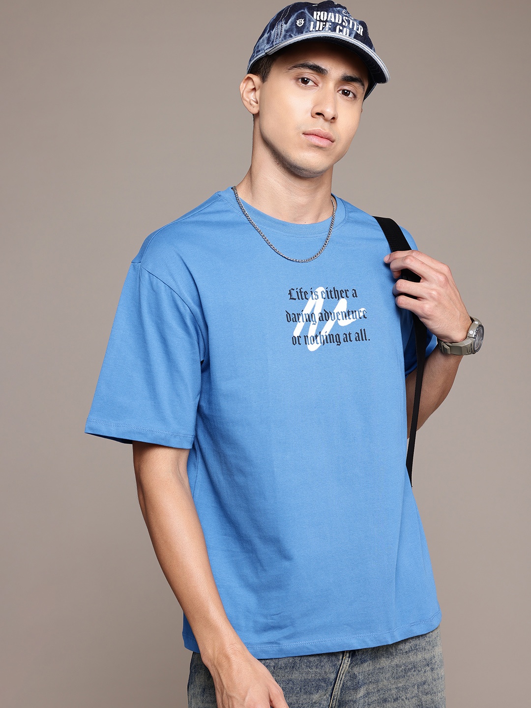 

The Roadster Lifestyle Co. Printed Relaxed Fit Pure Cotton T-shirt, Blue