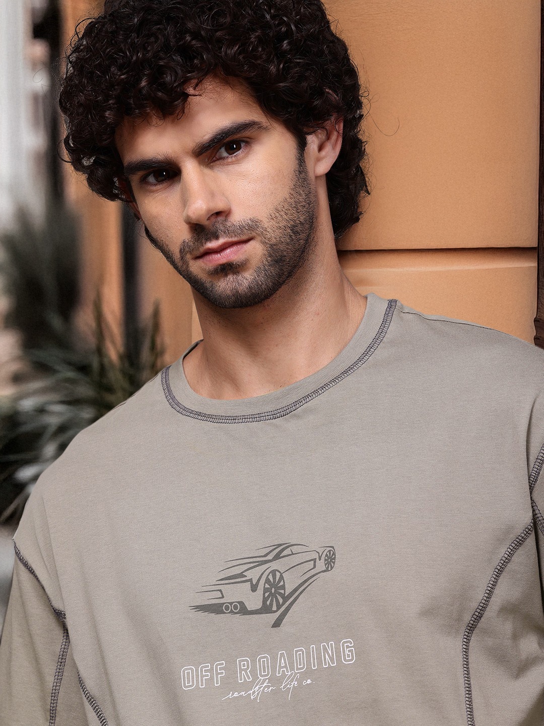 

The Roadster Lifestyle Co. Drop-Shoulder Sleeves Pure Cotton Relaxed T-shirt, Taupe