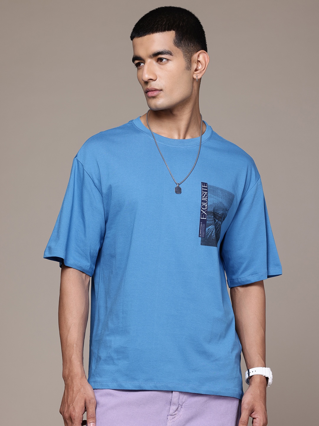 

The Roadster Lifestyle Co. Men Printed Pure Cotton Relaxed Fit T-shirt, Blue