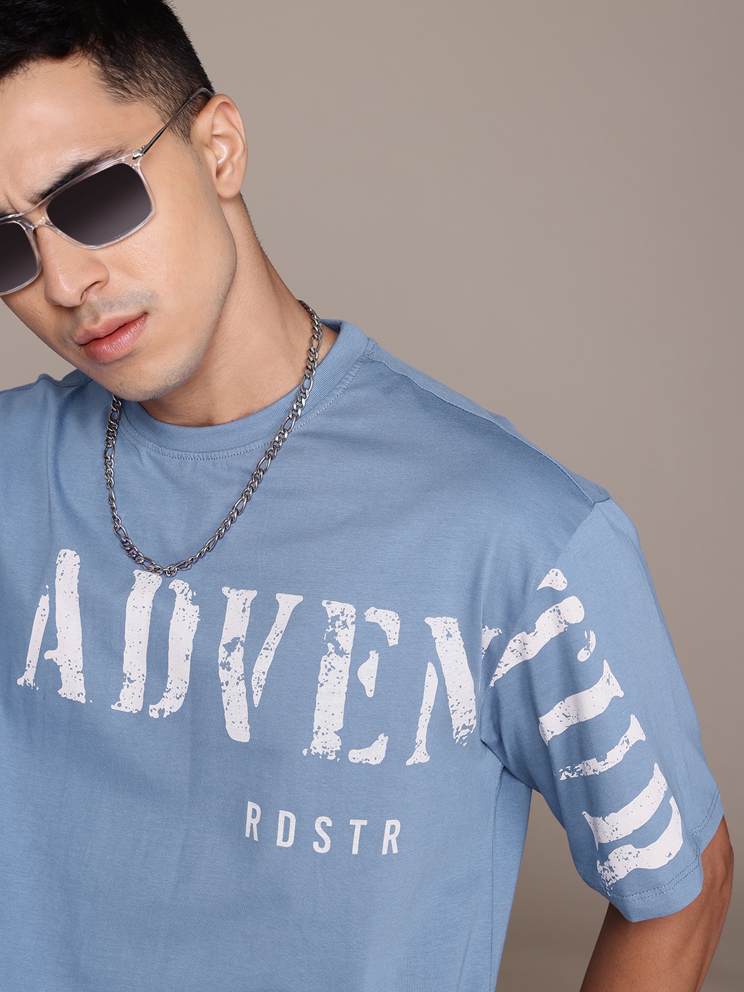 

The Roadster Lifestyle Co. Men Relaxed Fit Printed Pure Cotton T-shirt, Blue
