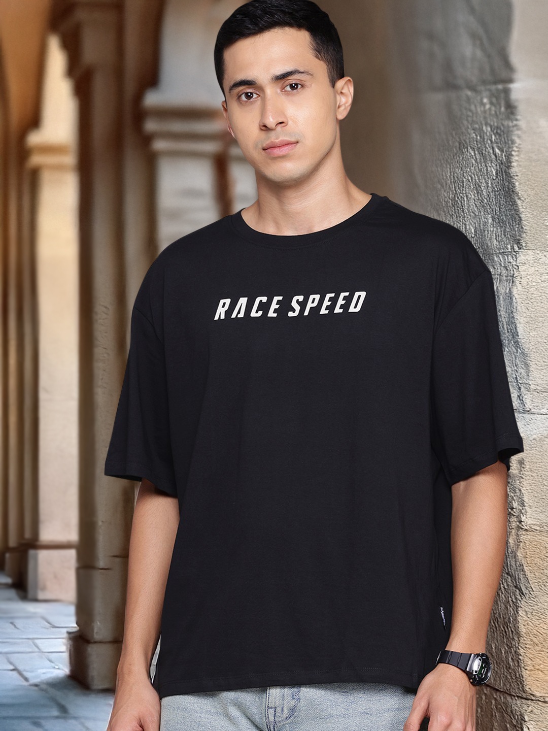 

The Roadster Lifestyle Co. Men Printed Relaxed Fit Pure Cotton T-shirt, Black