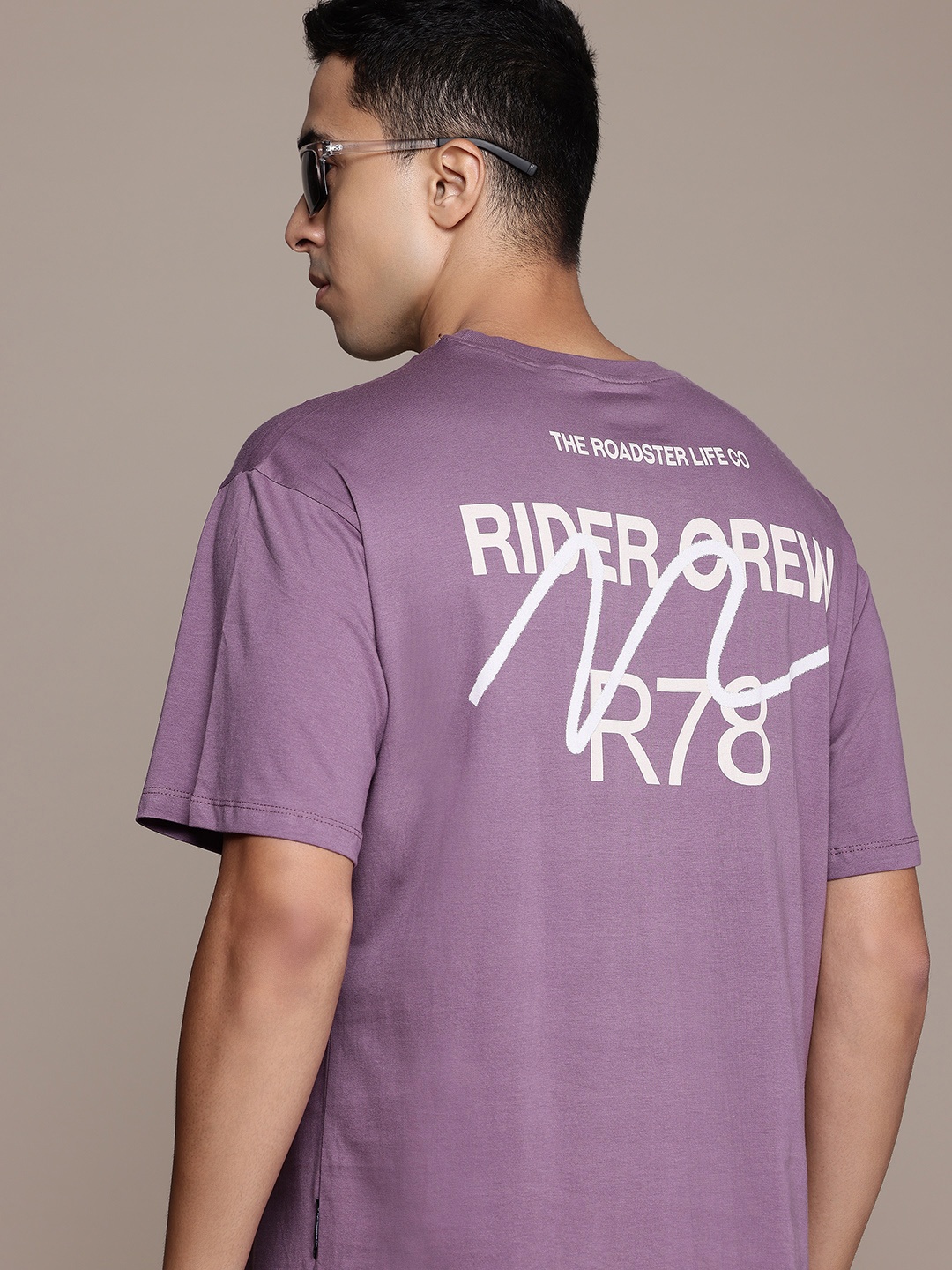 

The Roadster Lifestyle Co. Typography Pure Cotton Relaxed T-shirt, Purple