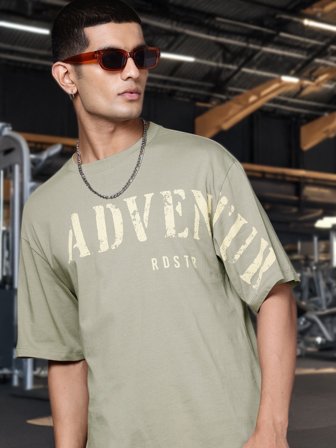 

The Roadster Lifestyle Co. Printed Relaxed Fit Pure Cotton T-shirt, Green