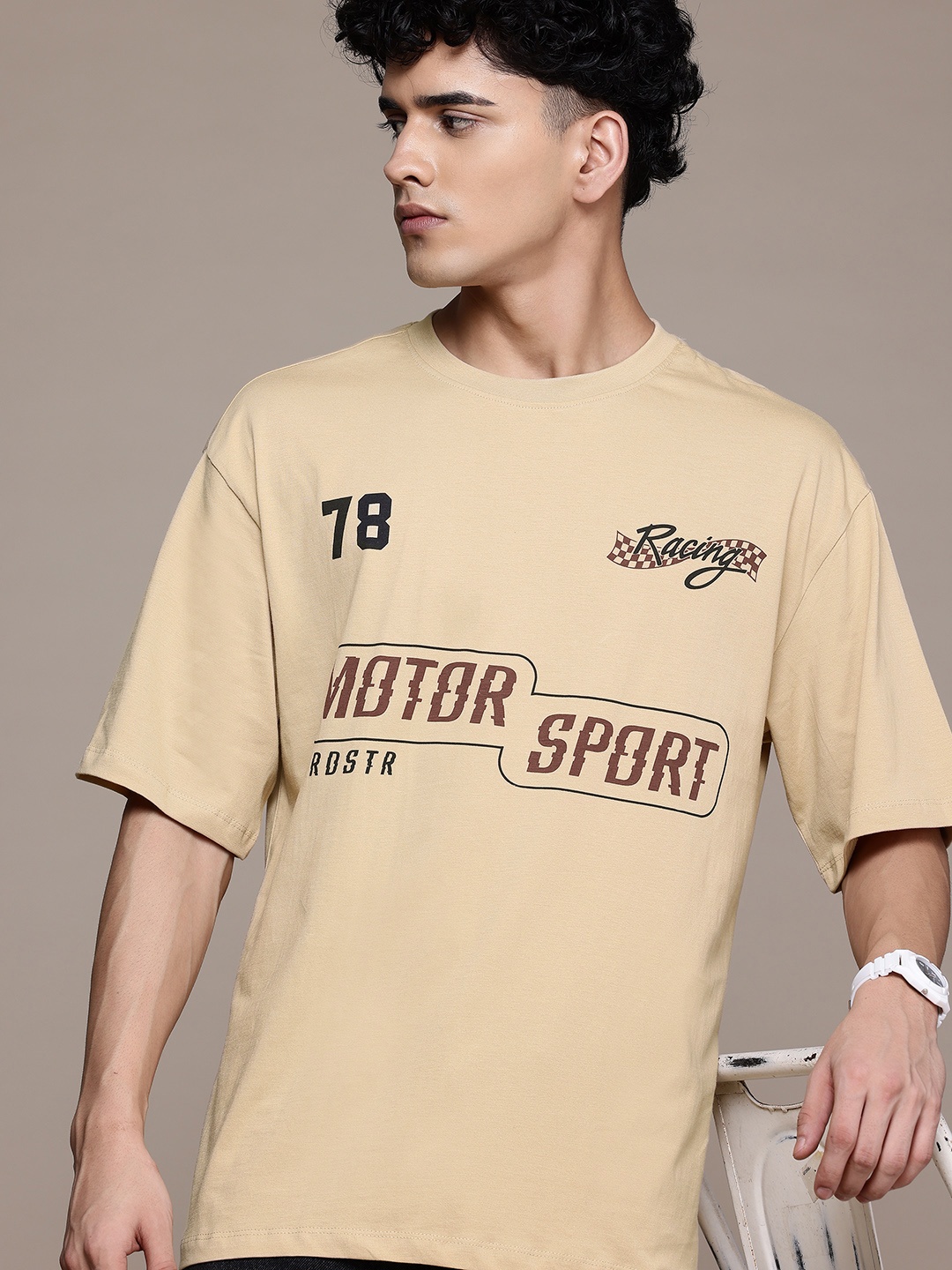 

The Roadster Lifestyle Co. Typography Pure Cotton Relaxed Fit T-shirt, Beige