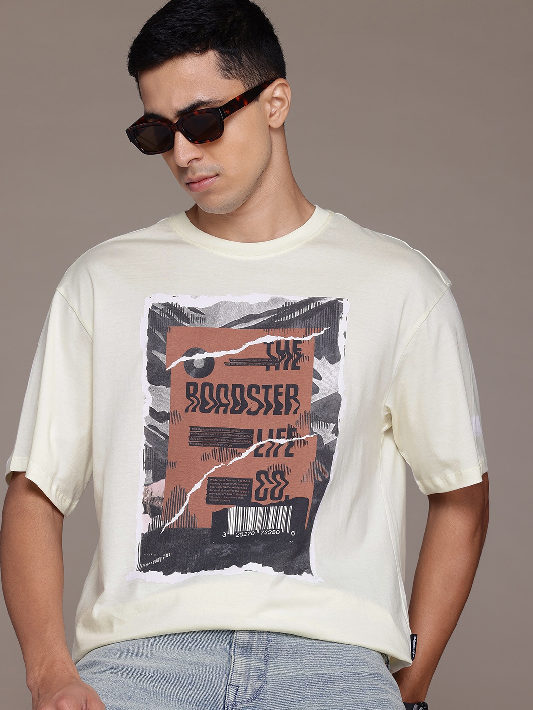 The Roadster Lifestyle Co. Men Printed Relaxed Fit Pure Cotton T-shirt, White