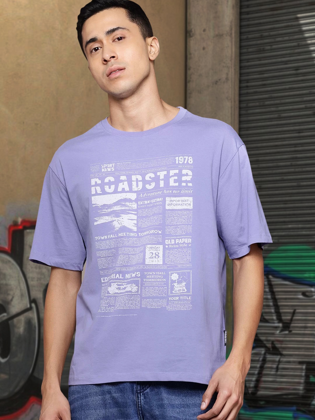 

The Roadster Lifestyle Co. Printed Relaxed Fit Pure Cotton T-shirt, Blue