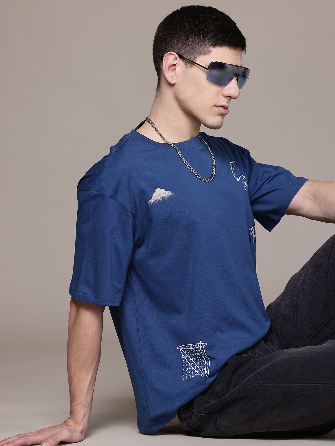 

The Roadster Lifestyle Co. Men Printed Pure Cotton Relaxed Fit T-shirt, Blue