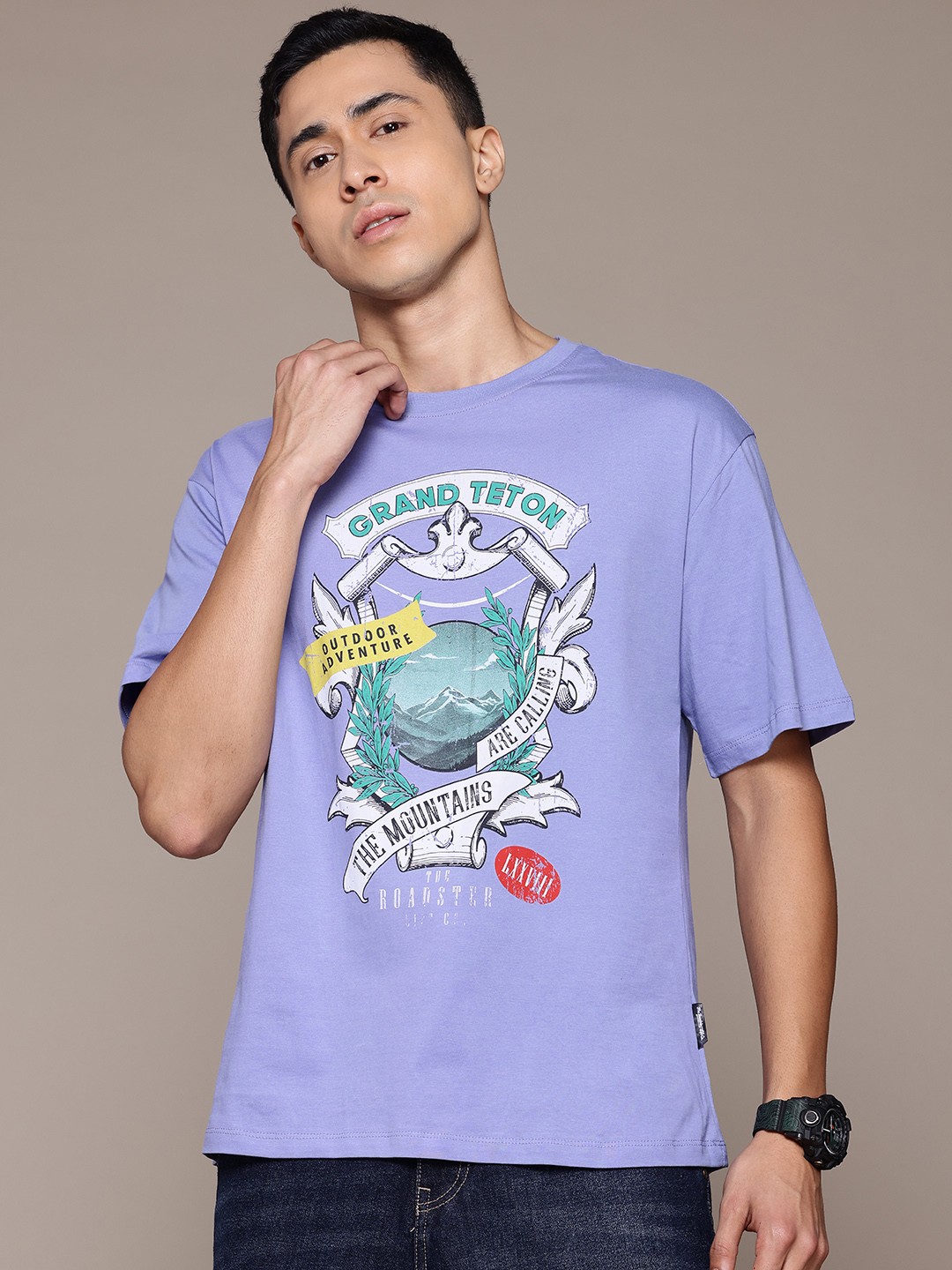 

The Roadster Lifestyle Co. Printed Relaxed Fit Pure Cotton T-shirt, Blue