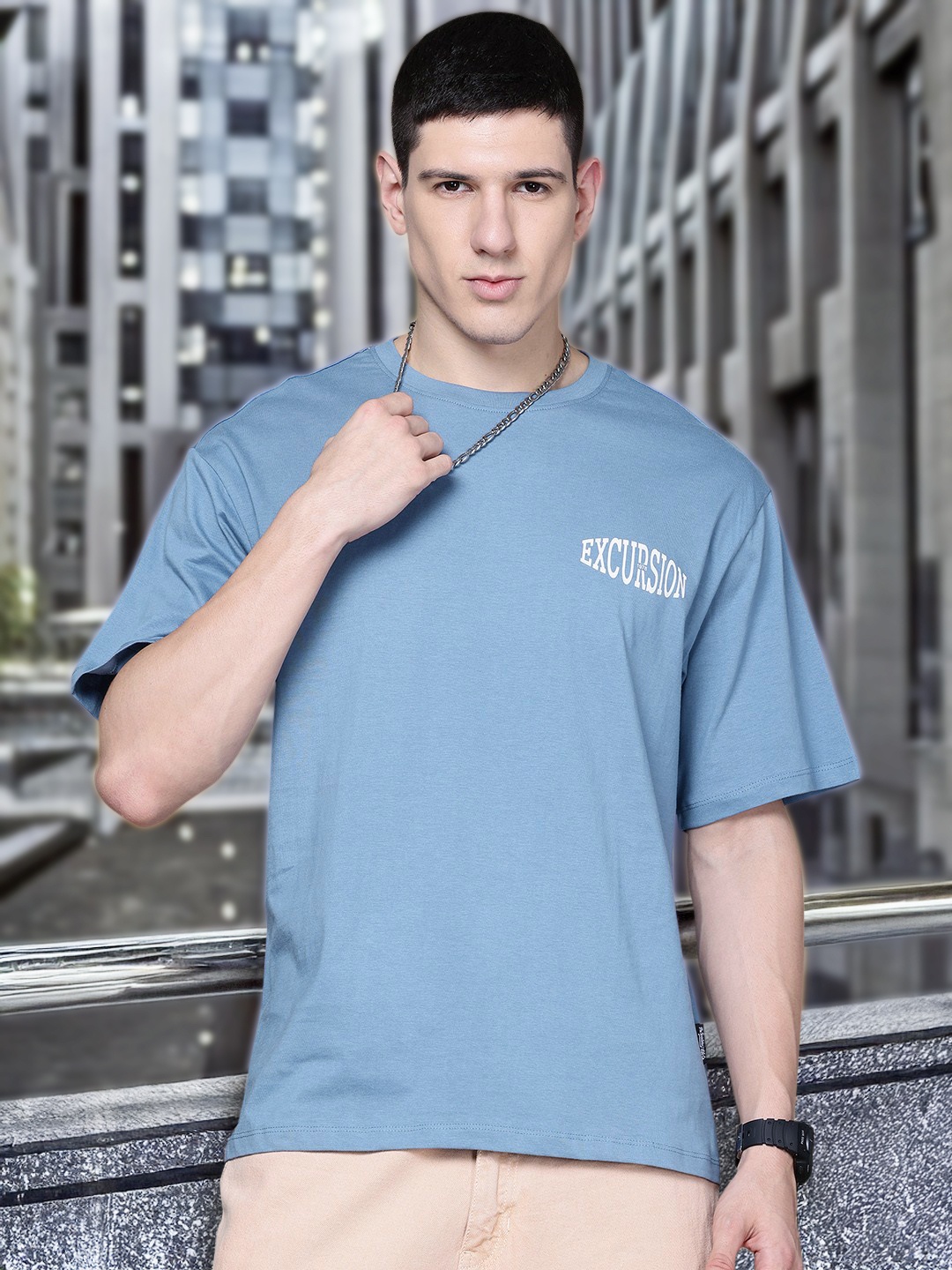 

The Roadster Lifestyle Co. Men Printed Pure Cotton Relaxed Fit T-shirt, Blue