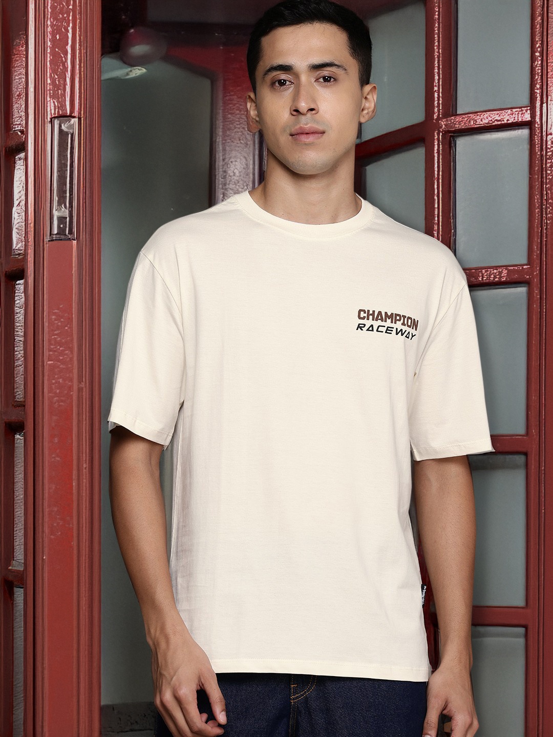 

The Roadster Lifestyle Co. Printed Pure Cotton Relaxed T-shirt, Cream