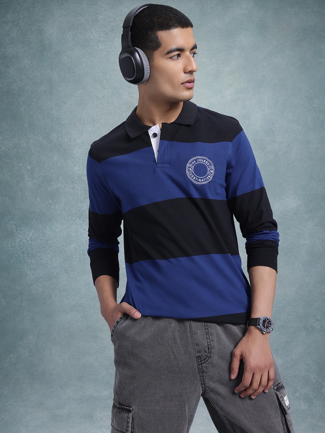 

The Roadster Life Co. Striped Polo Collar T-shirt, Blue