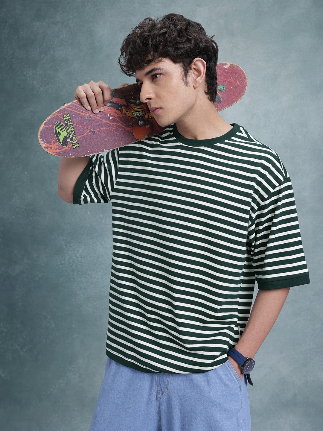 

The Roadster Life Co. Plus Size Striped Relaxed Fit T-shirt, Green