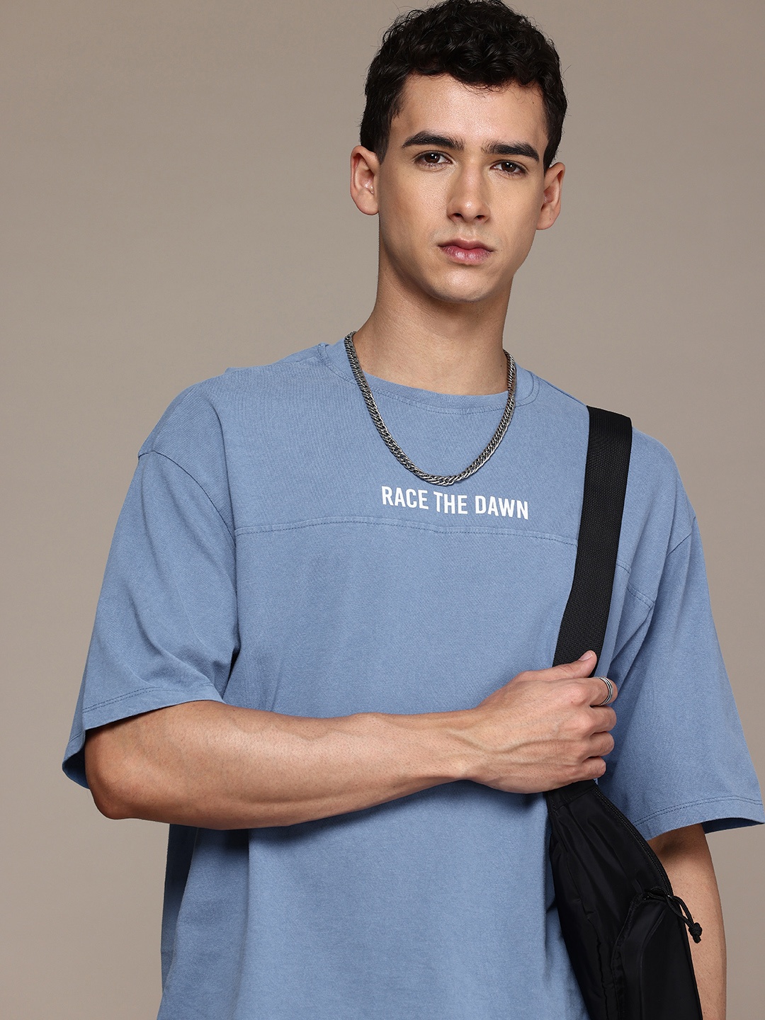 

The Roadster Life Co. Drop-Shoulder Sleeves Oversized T-shirt, Blue