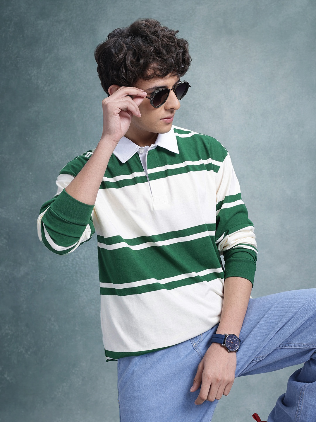 

The Roadster Life Co. Plus Size Striped Polo Collar T-shirt, Green