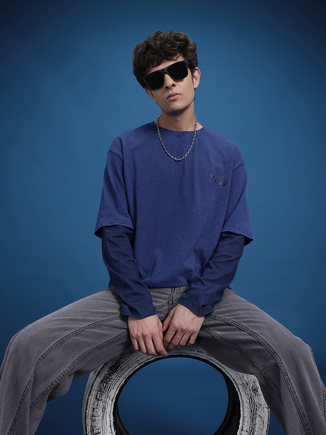 

The Roadster Life Co. Pure Cotton Doctor Sleeves Relaxed Fit T-shirt, Blue