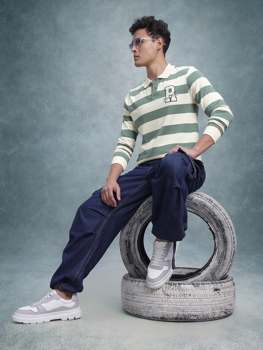 

The Roadster Life Co. Striped Polo Collar T-shirt, Green