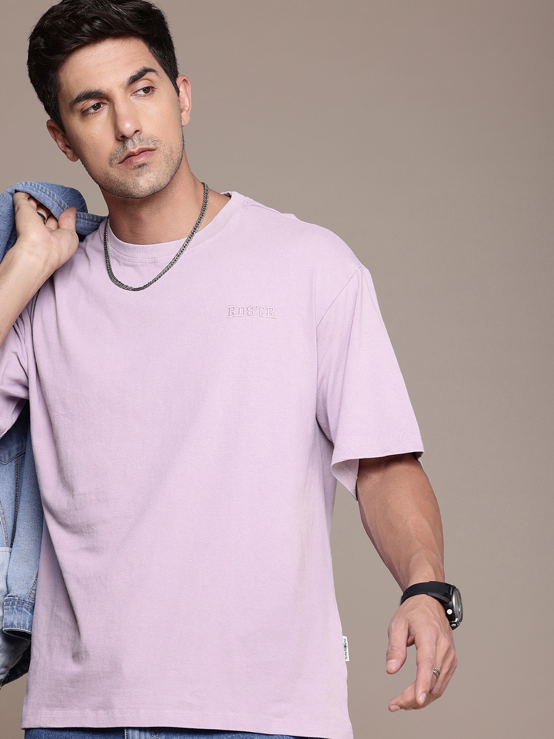 

The Roadster Life Co. Drop-Shoulder Sleeves Pure Cotton Relaxed Fit T-shirt, Lavender