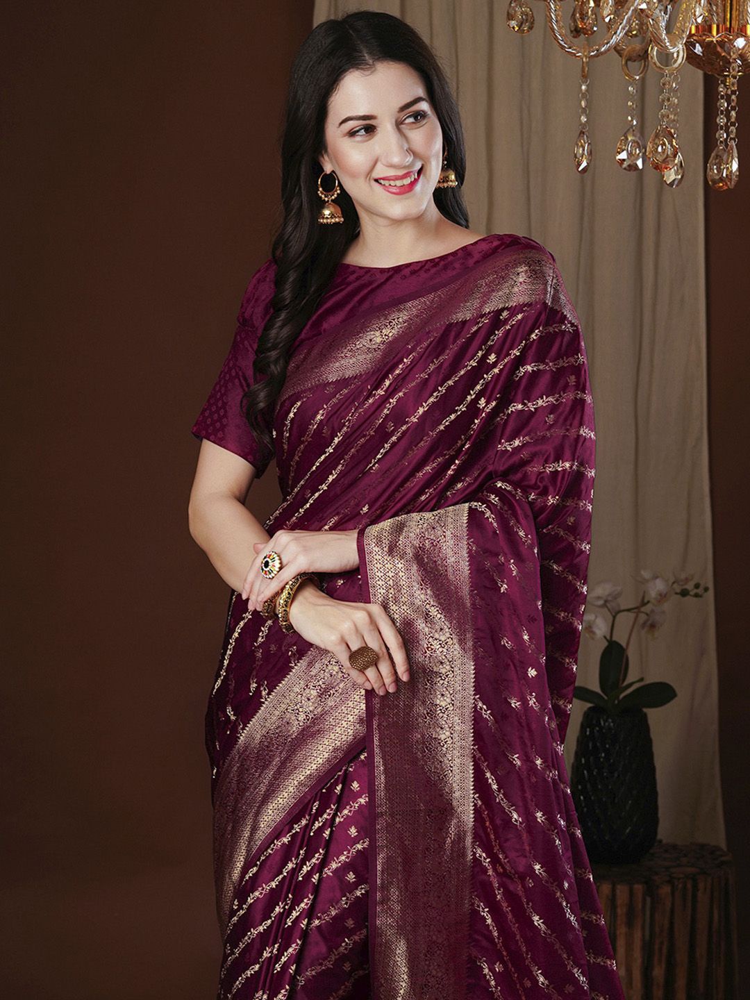 

Anouk Zari Woven Striped Pure Georgette Kanjeevaram Saree, Burgundy