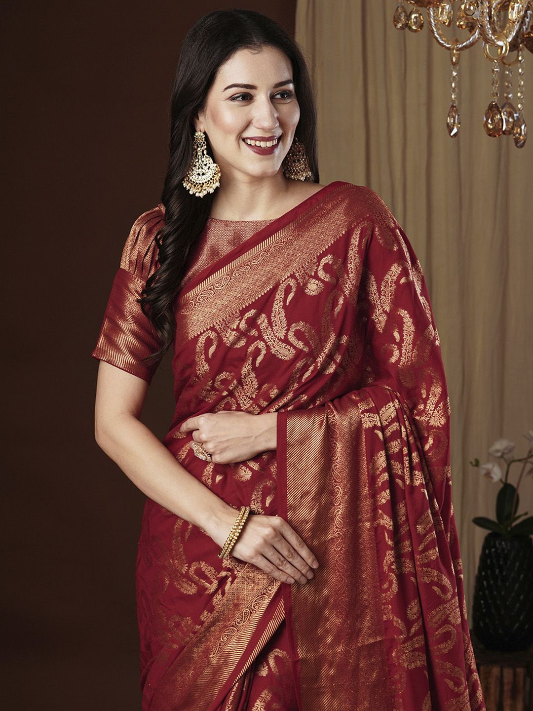 

Anouk Ethnic Motif Zari Woven Kanjeevaram Saree, Red