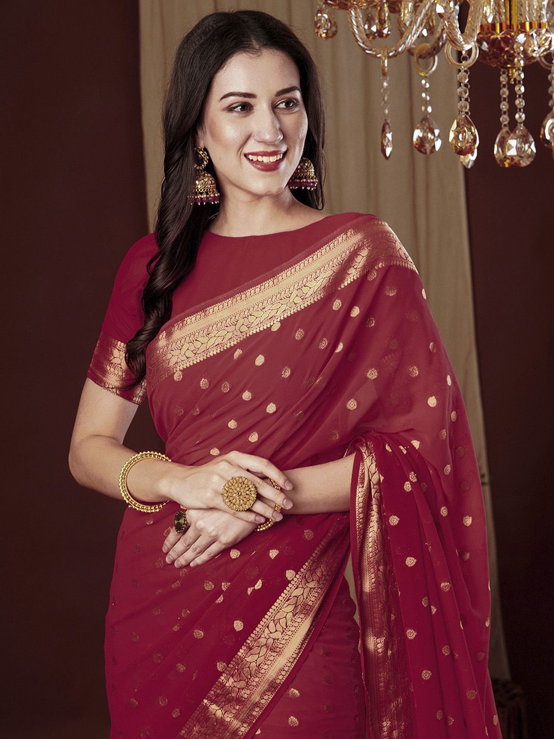 

Anouk Ethnic Motifs Zari Woven Kanjeevaram Saree, Red