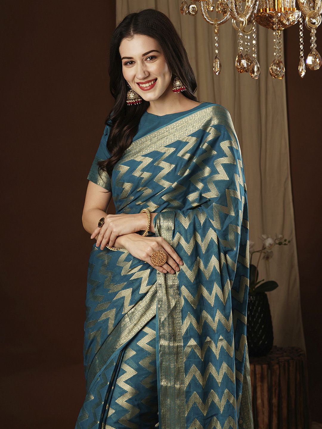 

Anouk Ethnic Motif Zari Woven Kanjeevaram Saree, Teal