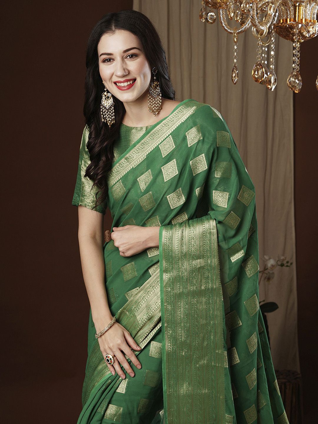 

Anouk Zari Woven Kanjeevaram Saree, Green