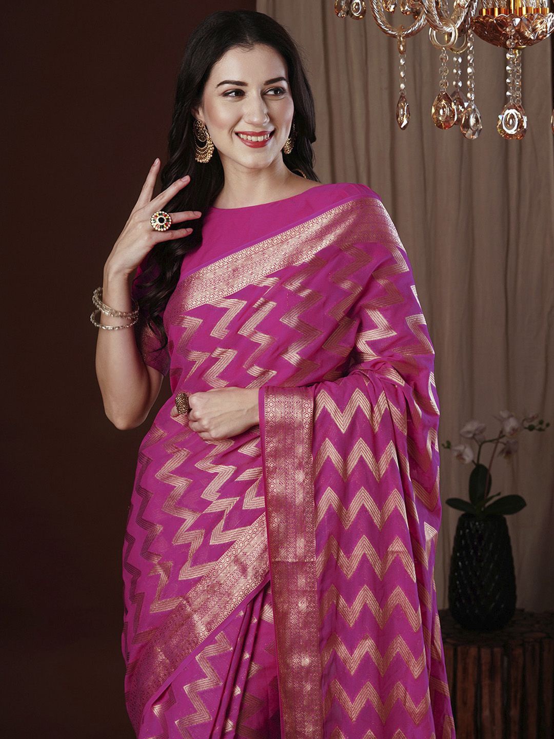 

Anouk Woven Design Zari Kanjeevaram Saree, Pink