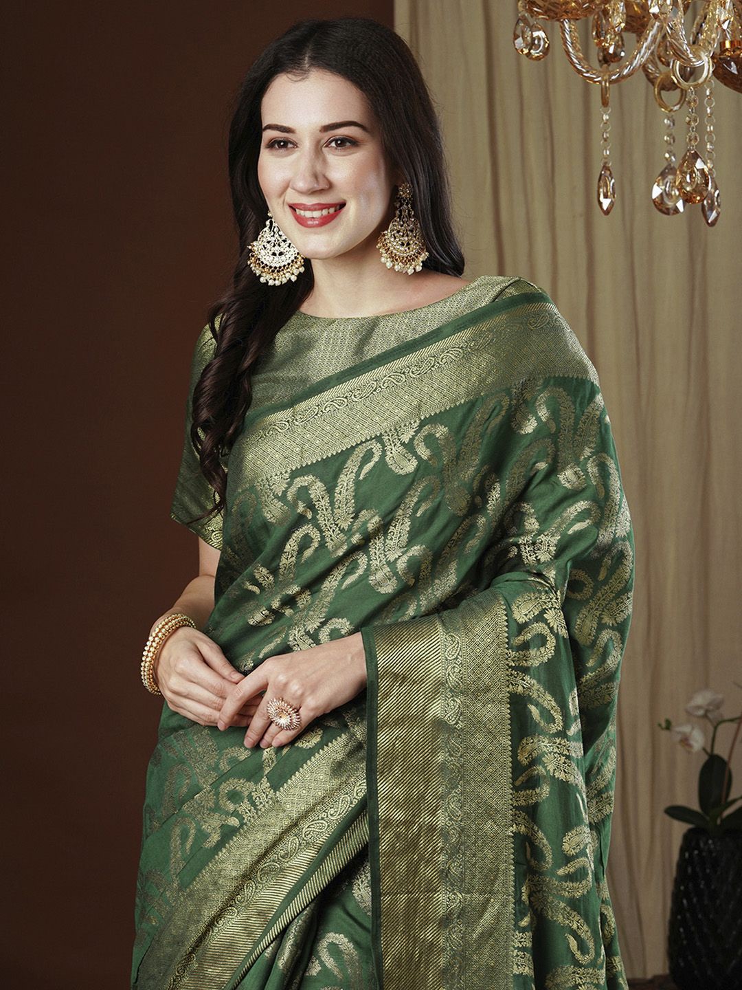 

Anouk Woven Design Zari Kanjeevaram Saree, Green