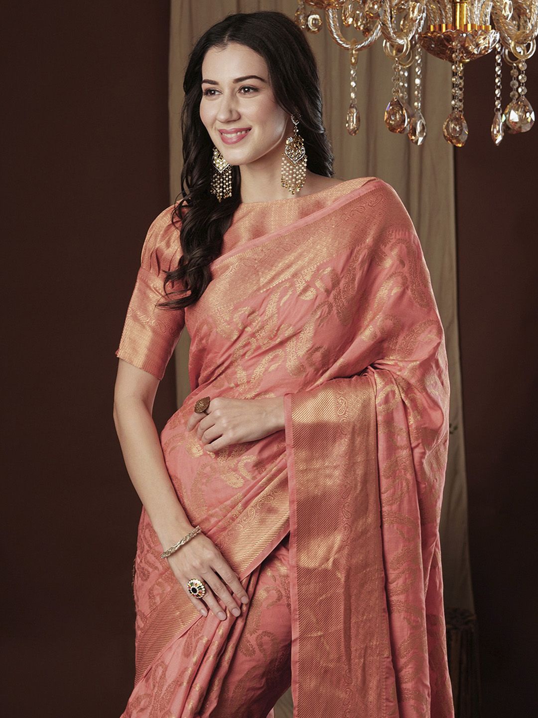 

Anouk Woven Design Zari Designer Kanjeevaram Saree, Peach