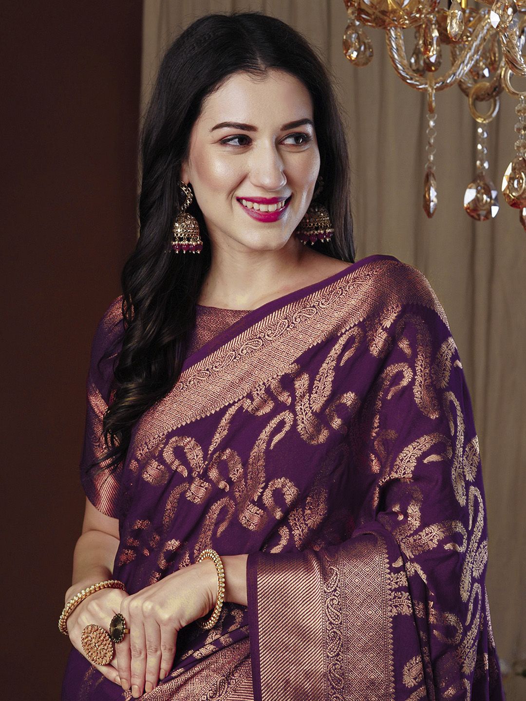 

Anouk Woven Design Zari Kanjeevaram Saree, Magenta