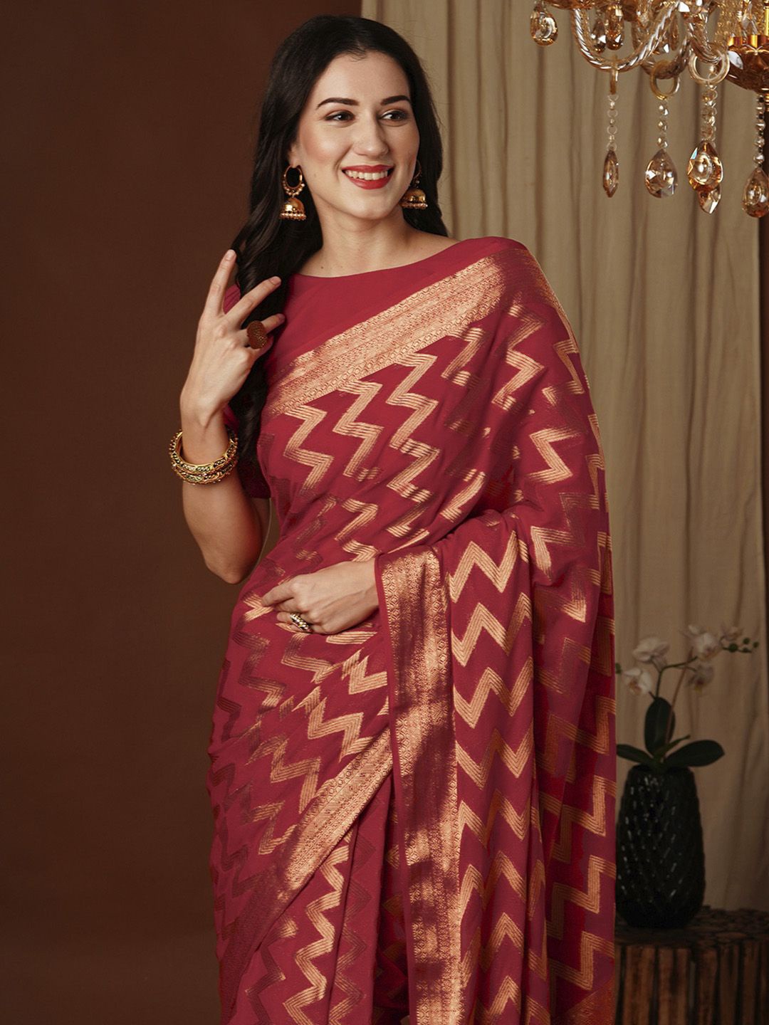 

Anouk Woven Design Zari Kanjeevaram Saree, Red