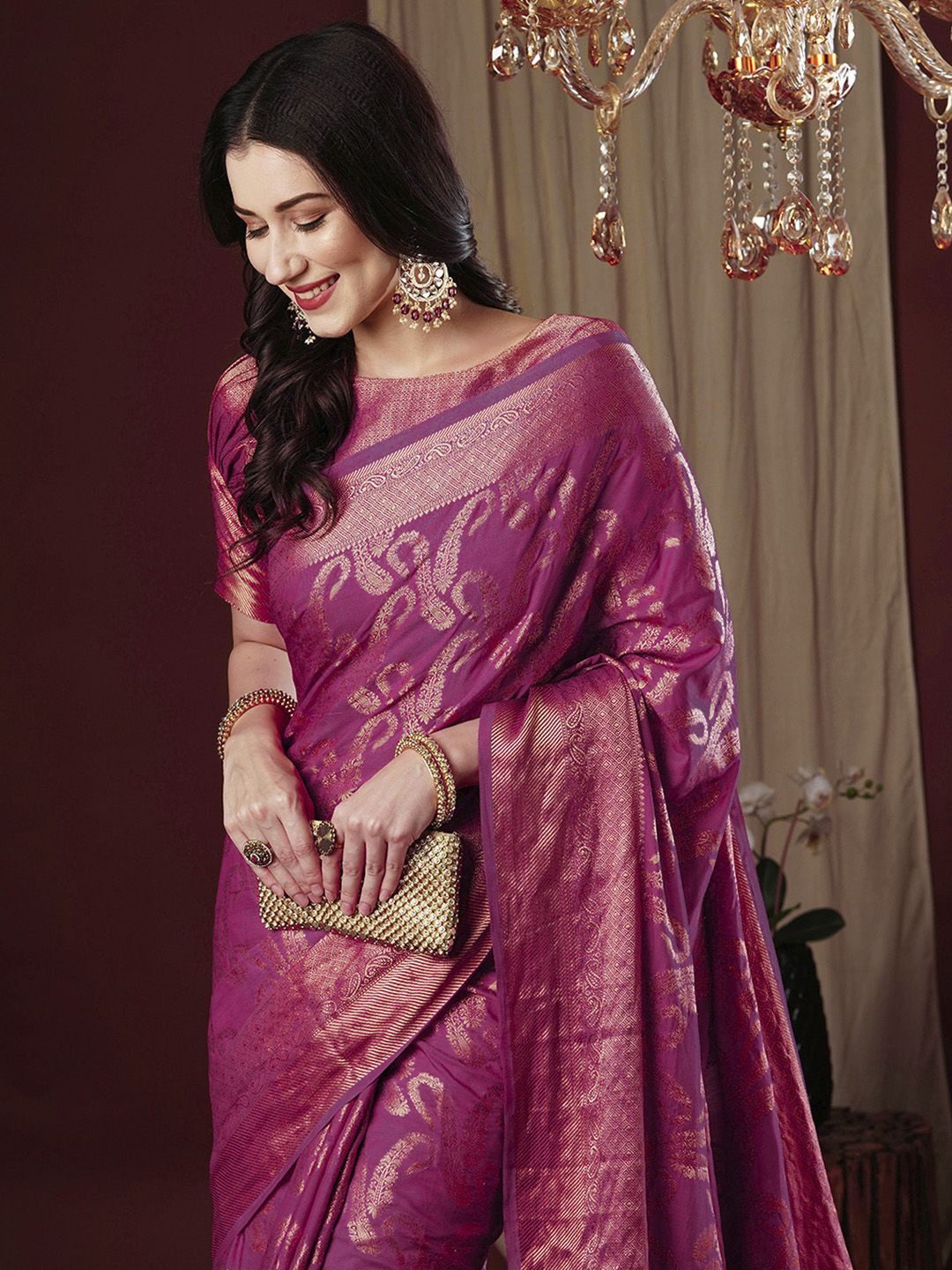 

Anouk Woven Design Zari Kanjeevaram Saree, Pink