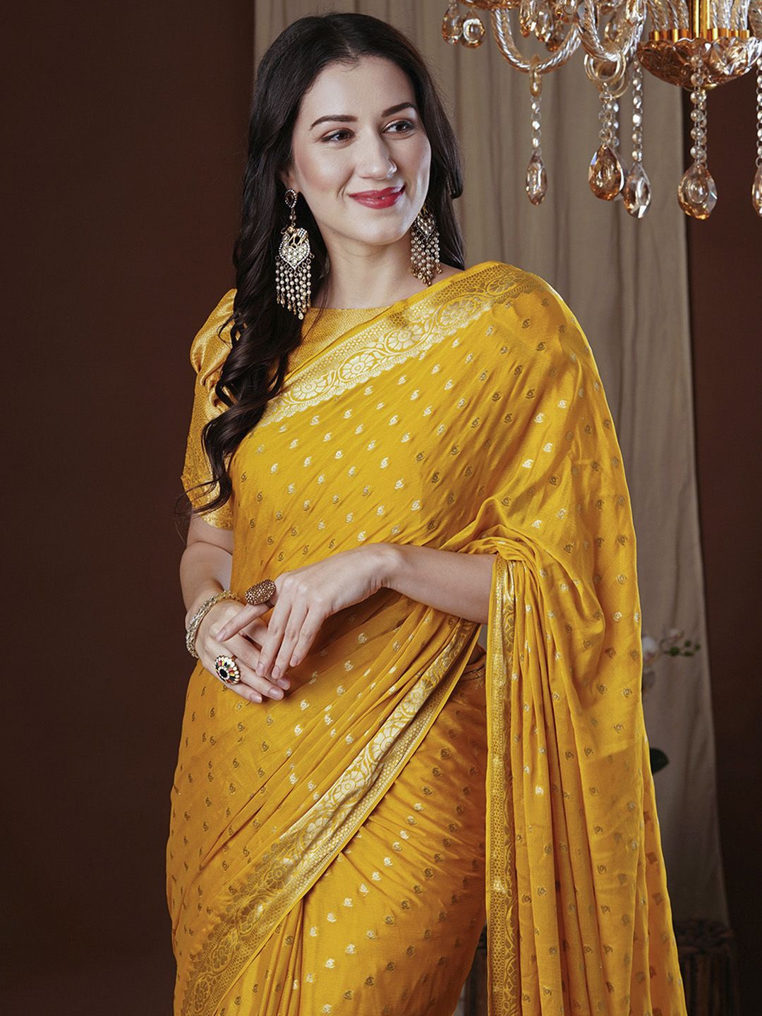 

Anouk Woven Design Zari Kanjeevaram Saree, Yellow