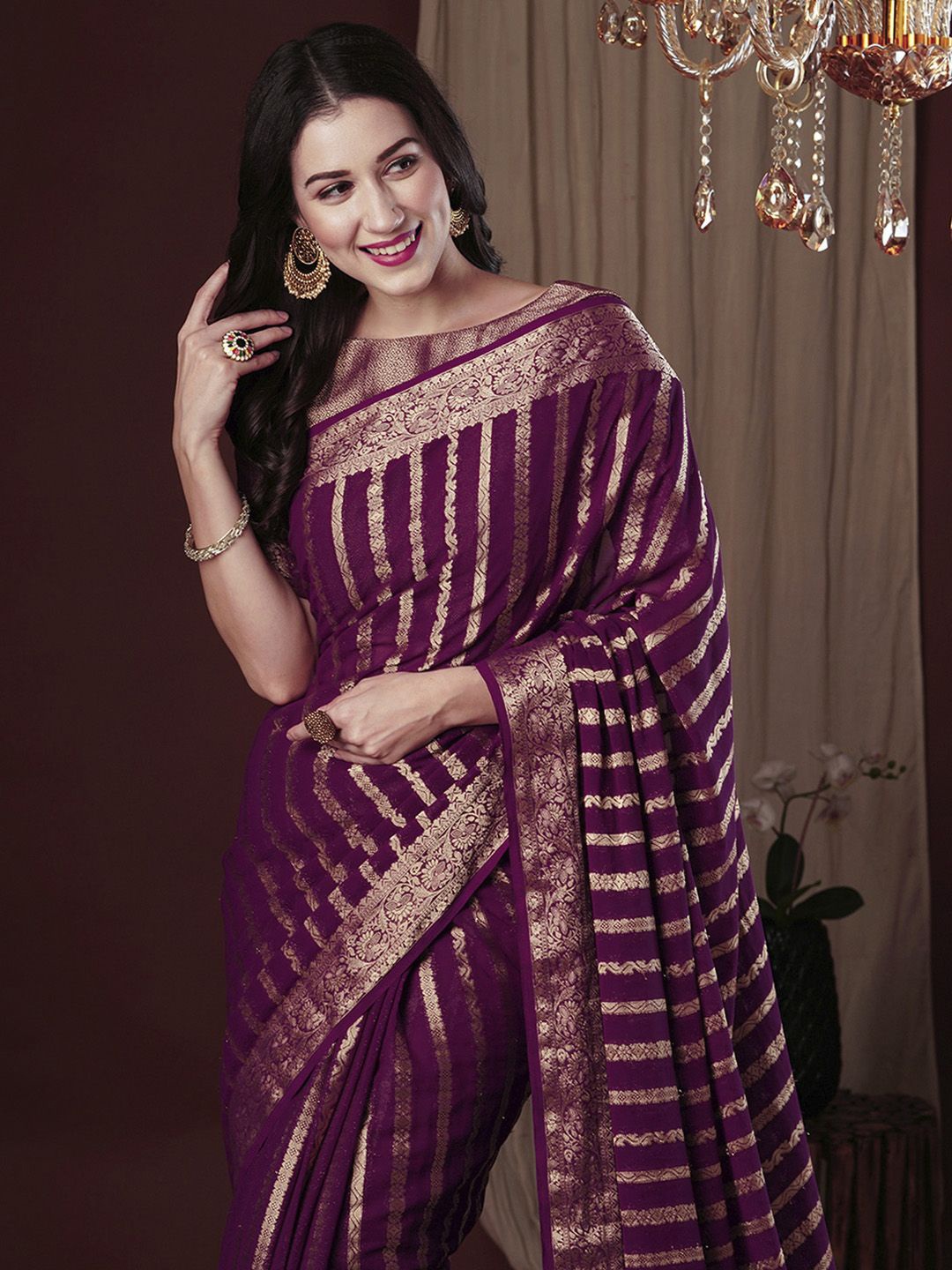 

Anouk Woven Design Zari Pure Georgette Kanjeevaram Saree, Magenta