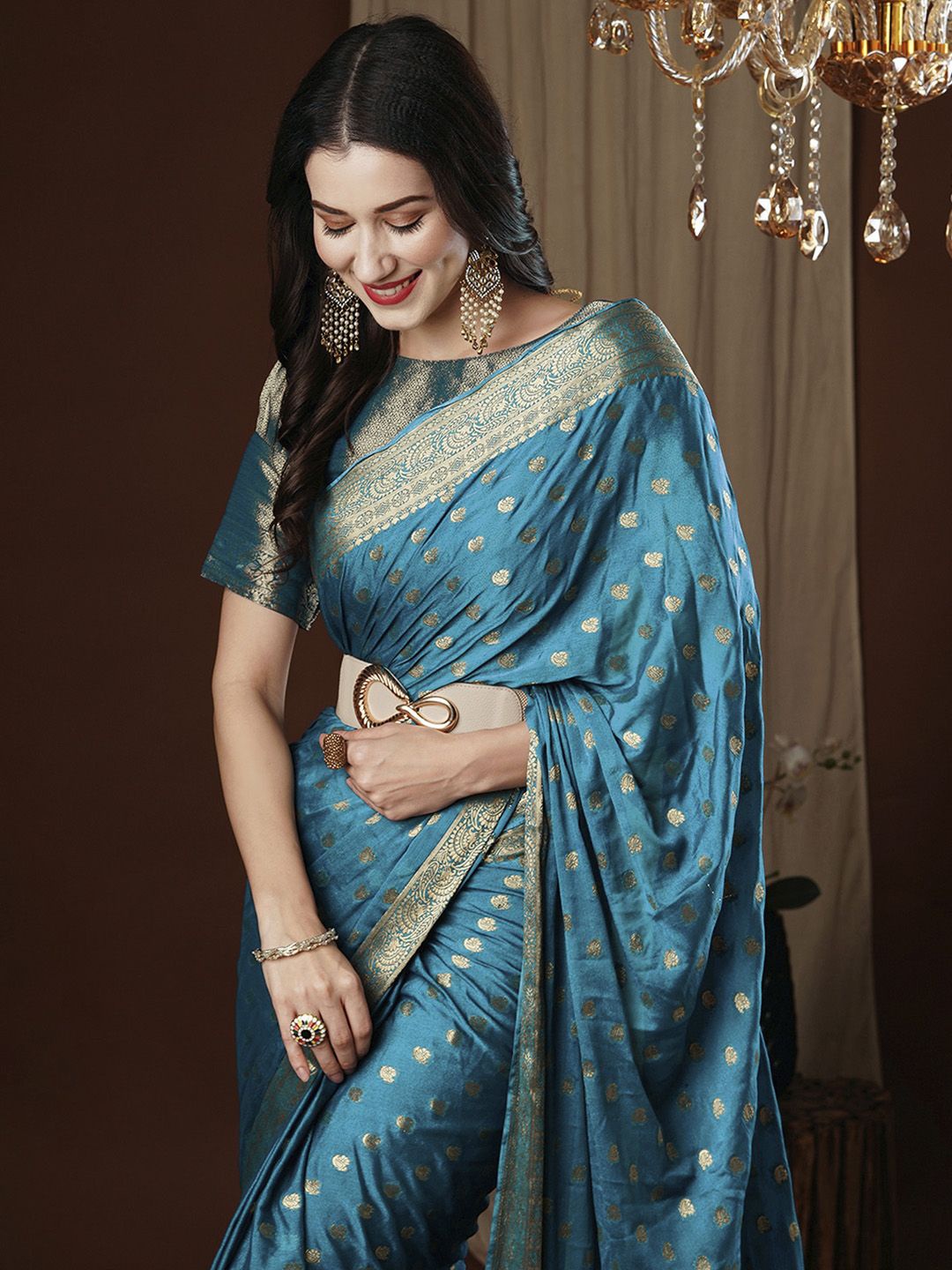 

Anouk Ethnic Motifs Zari Kanjeevaram Saree, Teal