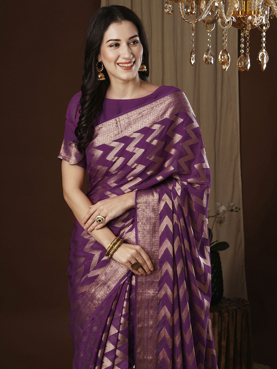 

Anouk Woven Design Zari Kanjeevaram Saree, Purple