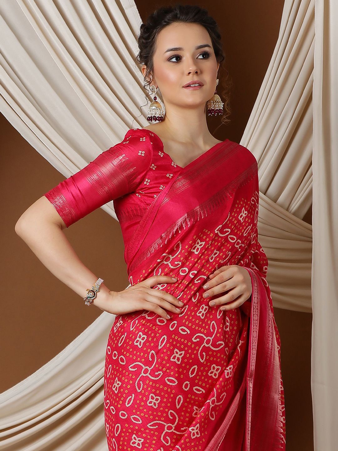

KALINI Zari Bandhani Saree, Pink