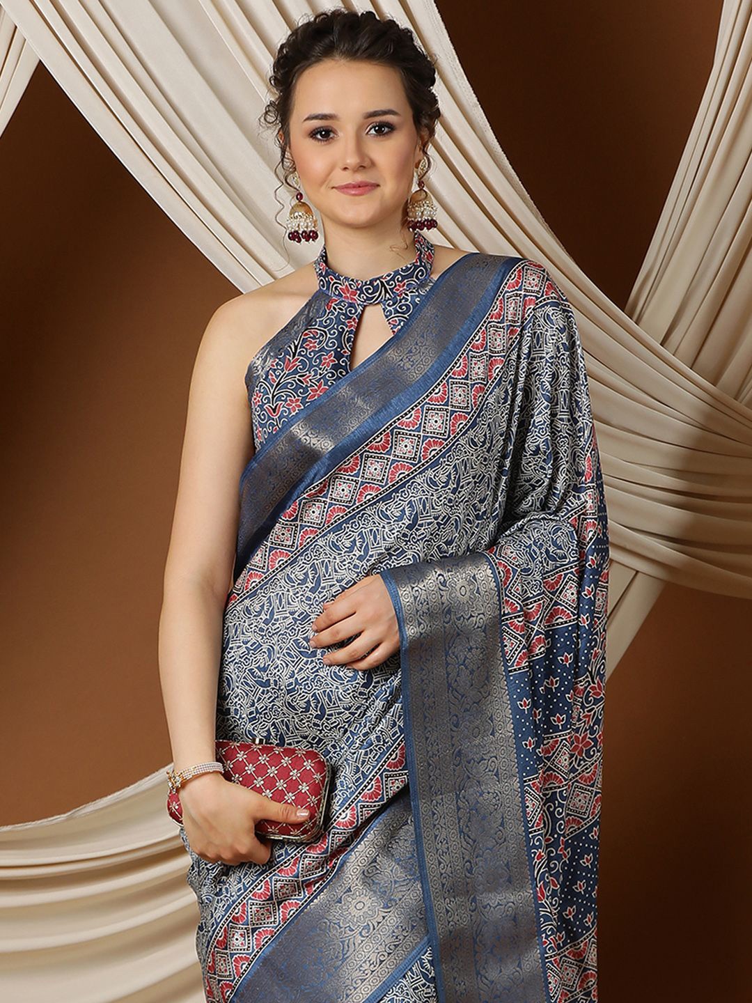 

KALINI Ethnic Motifs Zari Saree, Blue