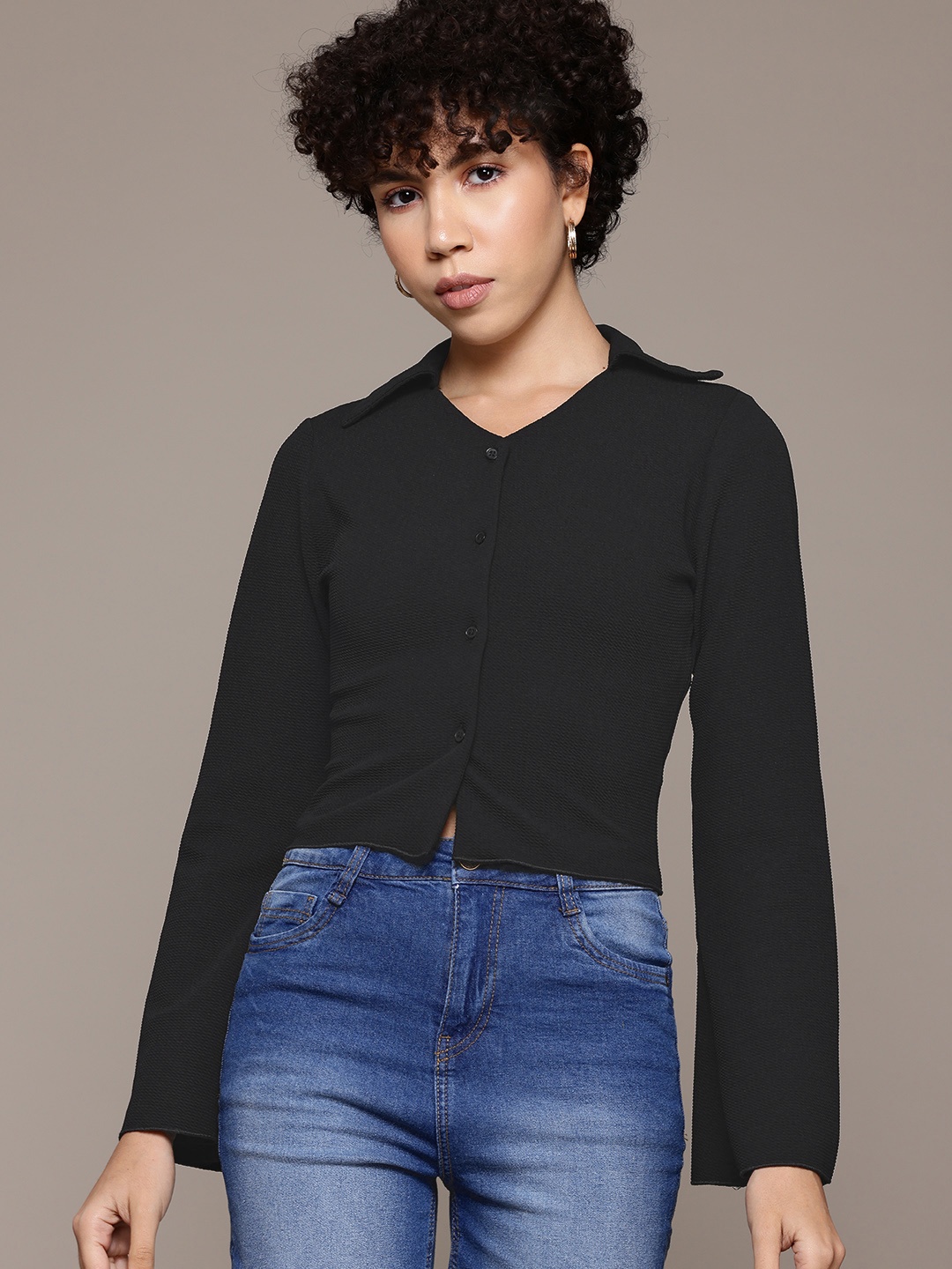 

The Roadster Lifestyle Co. Self-Design Shirt Style Top, Black