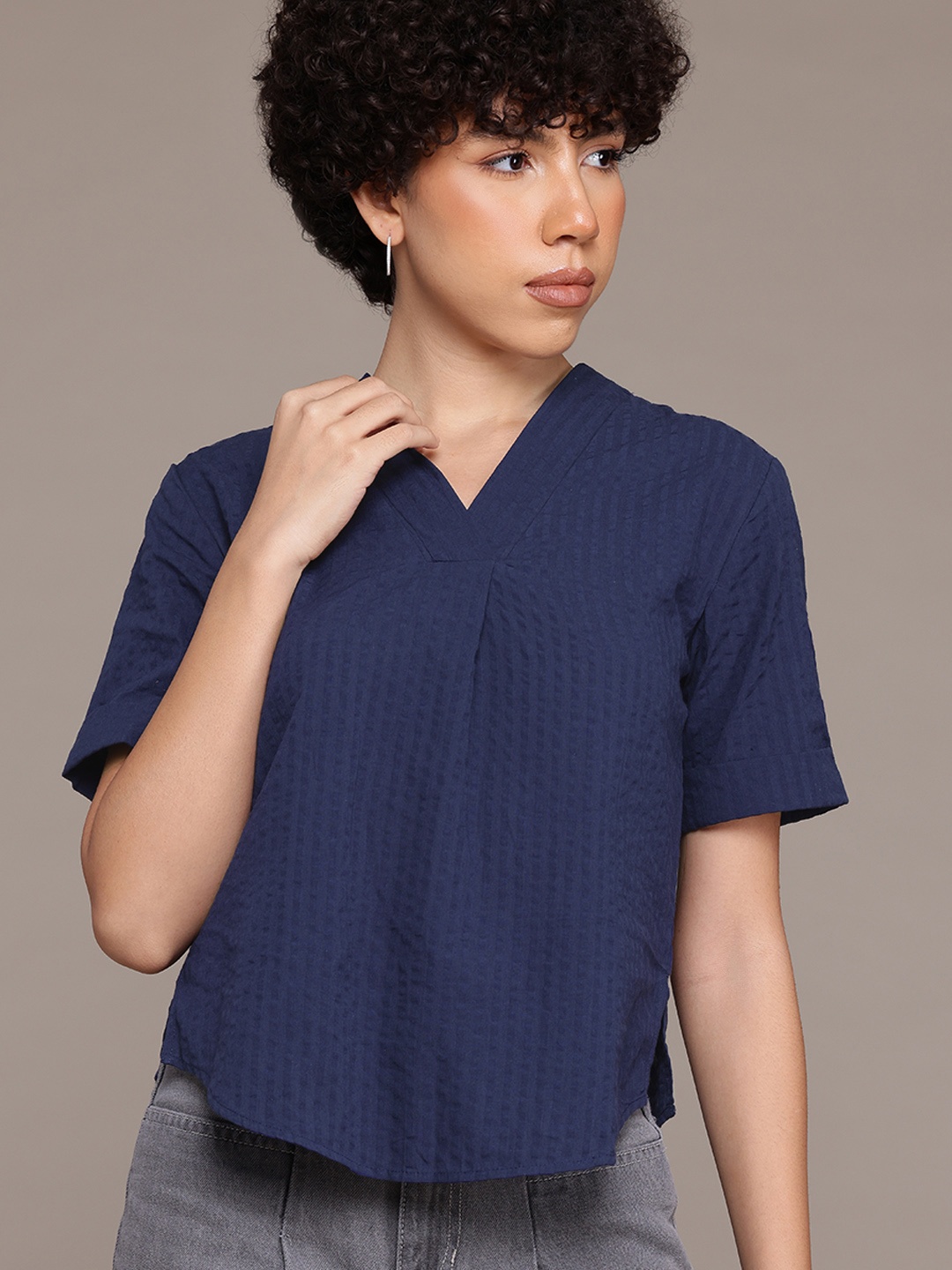 

The Roadster Lifestyle Co. Pure Cotton Shirt Style Top, Navy blue