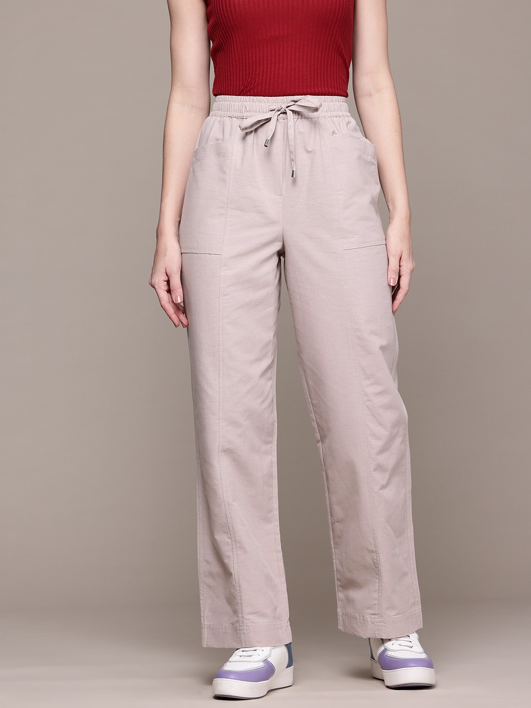 

The Roadster Lifestyle Co. Women Pure Cotton Parallel Trousers, Grey